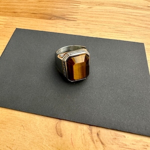 Silver Tiger Eye Stone Signet Ring