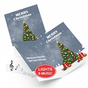 Weihnachtsbaum-Lichter- und Musikkarte – Musikalische Kartenspiele. Wir wünschen Ihnen frohe Weihnachten mit einem Umschlag