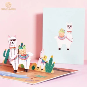 3D Pop up Birthday Card with Llama, Premium Design, with Envelope, for Girl, Boy, Friend, add a message