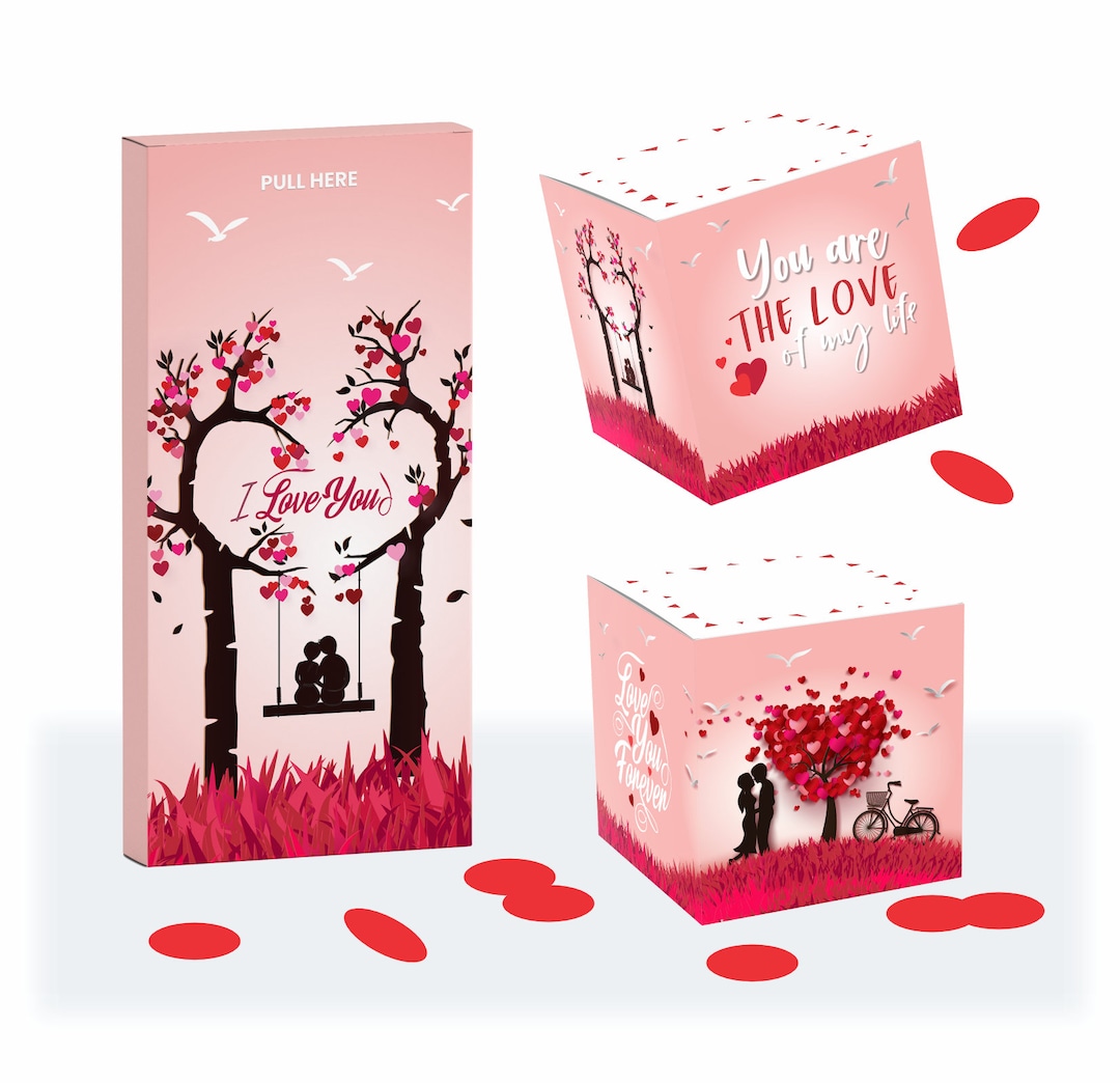 Exploding Confetti Love Card, Surprise Anniversary, Exploding Box, Pink ...