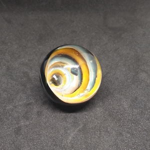 Handmade Borosilicate Glass Marble – Gold & Silver Fumed Spiral Encased Black Opal