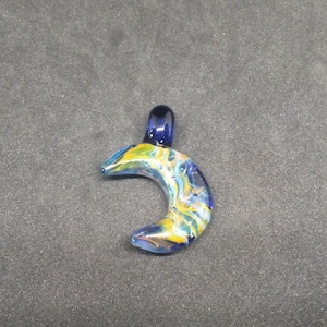 Cobalt & Fume Crescent Moon- Borosilicate Glass Jewelry Pendant