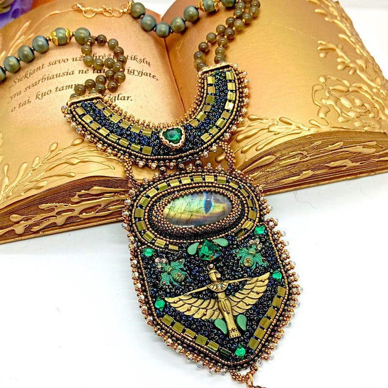 Green and Black Copper Bib Necklace