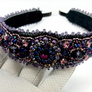 Bead embroidered headband. Purple beaded headband.Headband for women.Victorian style headband Handmade hair accessories.Statement headband