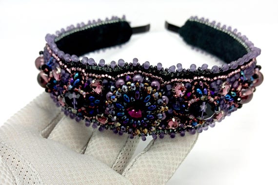 Hand made Embellished Purple Headband Purple Jeweled Knot Headband, Embellished Knot Headband  main image 3