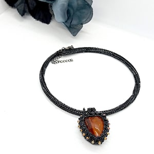 Jewelry made of natural amber and miyuki beads.Baltic stone jewelry.Amber pendant necklace.Handmade jewelry for women.Wire wrap choker.