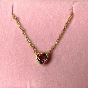 Garnet Heart Necklace in 925 Silver and 18ct Yellow Gold Vermeil