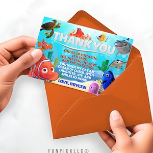 Findet Nemo Dankeskarte für DIY, Findet Dory Grußkarte, Nemo Thema, Unter dem Meer Kundenspezifische Karte - FIN01