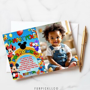 Tarjeta de agradecimiento de Mickey Mouse para manualidades, tarjeta de felicitación de Mickey y Minnie, temática de Disney World, tarjeta personalizada de Mickey - MYM06