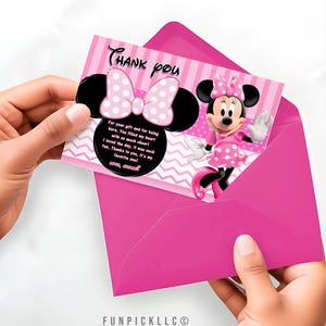 Minnie Danke, Karte für DIY, Micky Grußkarte, Minnie pinkes Thema, Minnie Gold Kundenspezifische Karte - MYM09