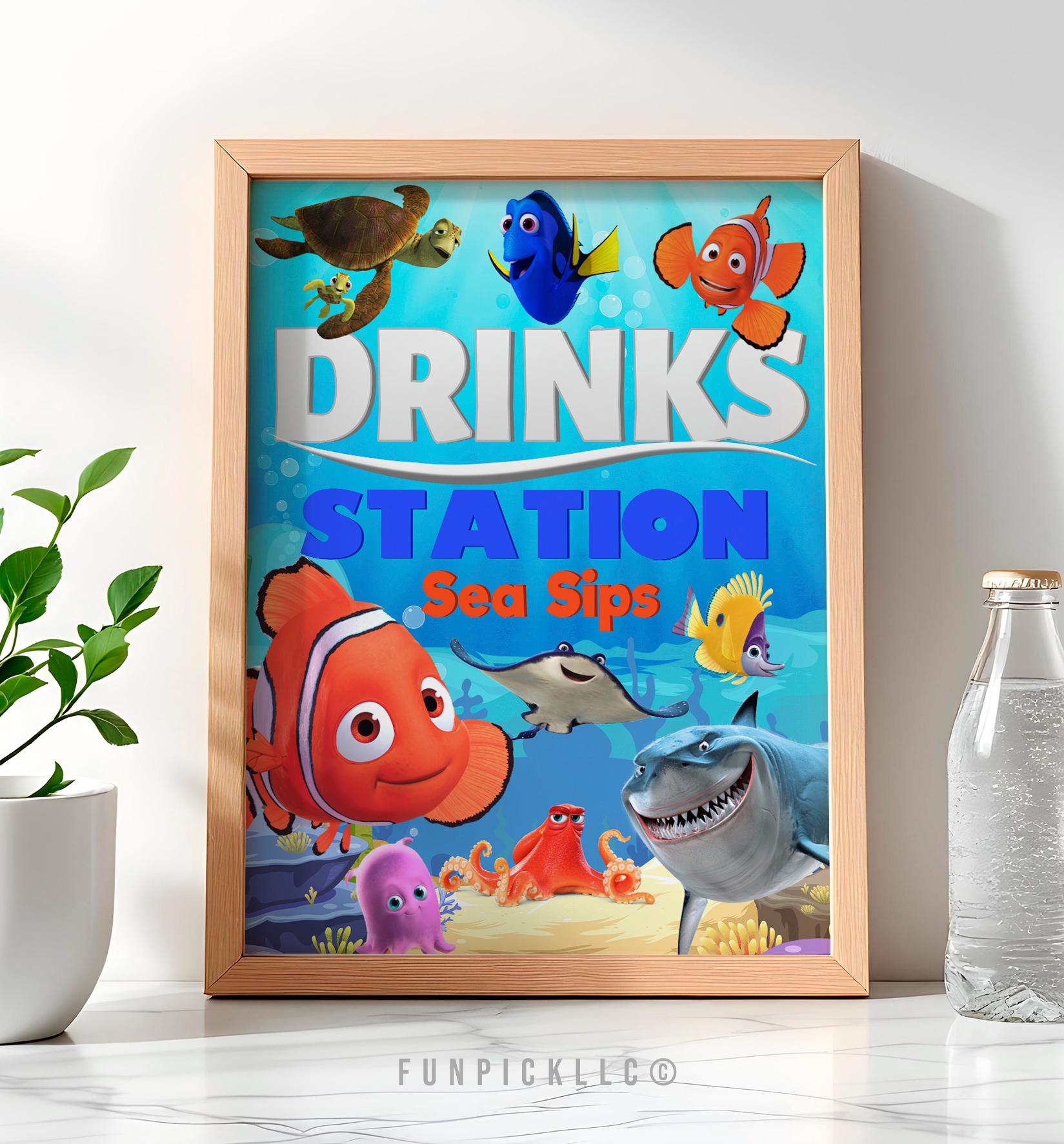 Finding Nemo Drinks Sign for DIY, Finding Dory Birthday sign, Under the sea Theme, Kids Poster - FIN01