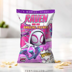 Spider Gwen  Chip Bag Wrap for DIY, Spidey  Chip label, Spidey Gwen  Chips wrapper, Spider Girl  Party Favors - SPD09