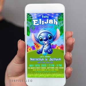 Baby Stitch E-invite Template for DIY, Stitch baby shower Text Message Invitation, Stitch  Theme, Baby Stitch Phone Party Evite - STI05