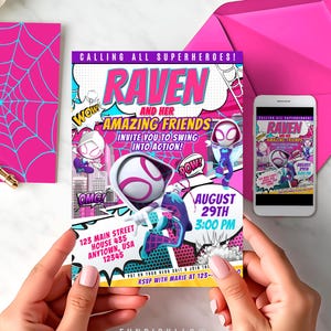 Spider Gwen  Invitation for DIY, Spidey  E-invite, Spidey Gwen  Theme, Spider Girl  Printable invitation - SPD09