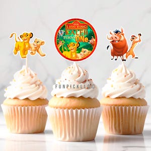 Lion king Cupcake toppers for DIY, Baby Lion Personalized cupcakes, Simba Theme, Timon and Pumbaa Cup Cake Sign - LKG02
