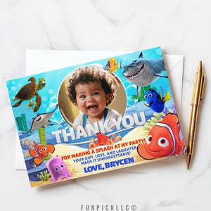 Findet Nemo Dankeskarte für DIY, Findet Dory Grußkarte, Nemo Thema, Unter dem Meer Kundenspezifische Karte - FIN01