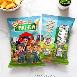 Envoltura de bolsa de chips La Granja de Zenon para bricolaje, etiqueta de chip de la granja de Zenon, tema Granja de Zenon, favores de fiesta de Vaca Lola - GDZ01