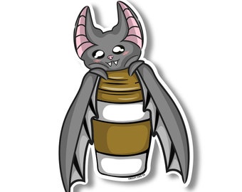 Bat on Coffee Cup Handmade Sticker