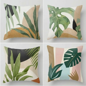 Abstract Pillow Covers, Brown Throw Pillow Case, Square Decorative Leaves  Modern Pillow Case, Digital Plant Drawing, Housewarming Pillow