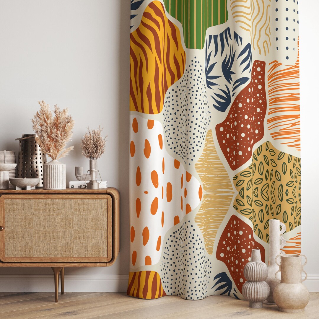 Abstract Nature Inspired Curtain Panel, Colorful Geometric Curtain ...