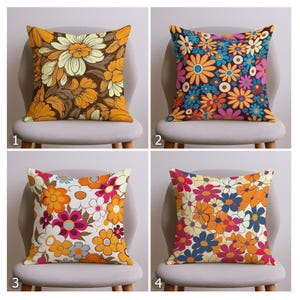 Groovy Floral Print Pillow Covers, 70s Retro Flower Throw Pillow Cases, Vintage Style Decor, Hippie Chic Cushion Print