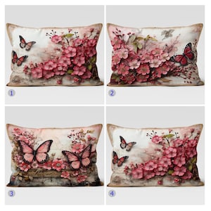 Butterfly & Floral Pillow Cover, Pink Flower Throw Pillow Covers, Decorative Butterfly Cushion Cases, Spring Home Decor Pillow Cases