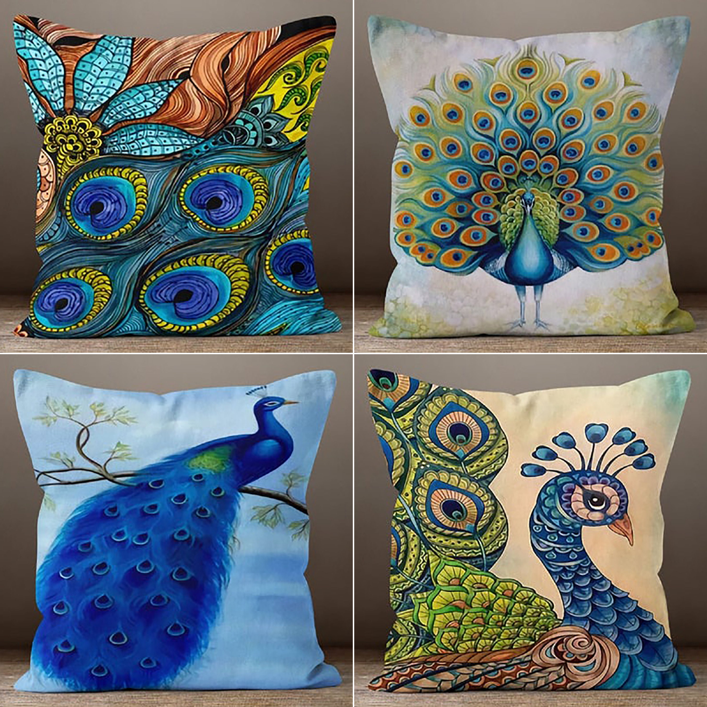Peacock Pillow Covers, Cushion Cover, Gift Ideas, Housewarming Gift,  Outdoor Pillow Covers, Peacock Throw Pillow, Animal Print Home Decor 