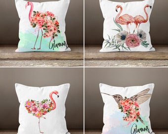 Flamingo Throw Pillow Case, Pink Rose Pillow Cover, Bird Home Sofa Chair Decor, Farmhouse Authentic Flamingo Pillow, Housewarming Pillow