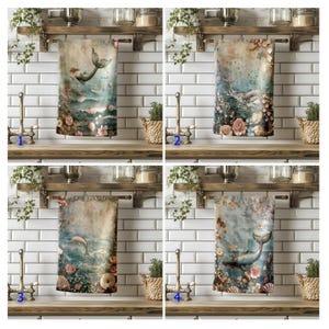 Paño de cocina con diseño de ballena, delfín y sirena, decoración playera, toalla de cocina costera, paño de cocina submarino, toallas de baño con motivos náuticos.