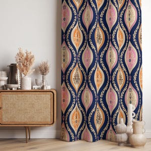 Vintage damastpatroon gordijnpanelen, marineblauwe bloemen raamgordijnen, op boho geïnspireerde gordijnen, damast gordijnen