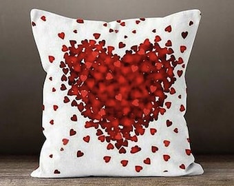 Love Pillow Cover, Red Rose Heart Pillow Gift for Her, Gift for Him, Wedding Gift, Valentines Pillow Cover, Decoration Christmas Gift