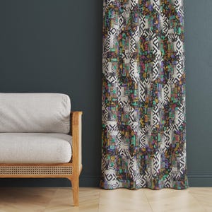 Abstract Boho Pattern Curtain, Vibrant Tribal Geometric Window Panel, Eclectic Artistic Home Decor Drapery, Custom Accent Drapes