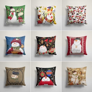 Funda de cojín navideña con diseño de Papá Noel y muñeco de nieve, funda de almohada de felpa para sofá de habitación infantil, fundas de almohada de trineo de invierno
