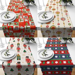Colorful Joyful Kitchen Runner, Christmas Table Runner, Red Kitchen Dining Room Decor, Xmas Present, Holiday Gift for Mom, Housewarming Gift
