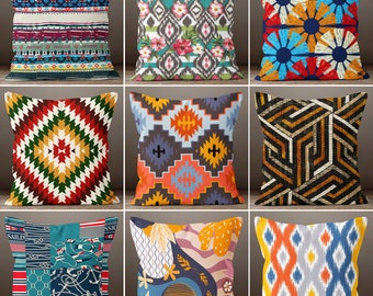 Ikat Design Pillow Covers, Colorful Cushion Case, Decorative Home Decor, Housewarming Gift, Geometric Pillowcase, Farmhouse Pillow Case