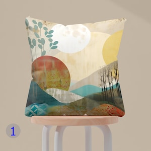Abstract Landscape Pillow Covers, Mountain & Sky Pillow Cover, Nature Inspired Pillowcases, Scenic Landscape Cushion Covers