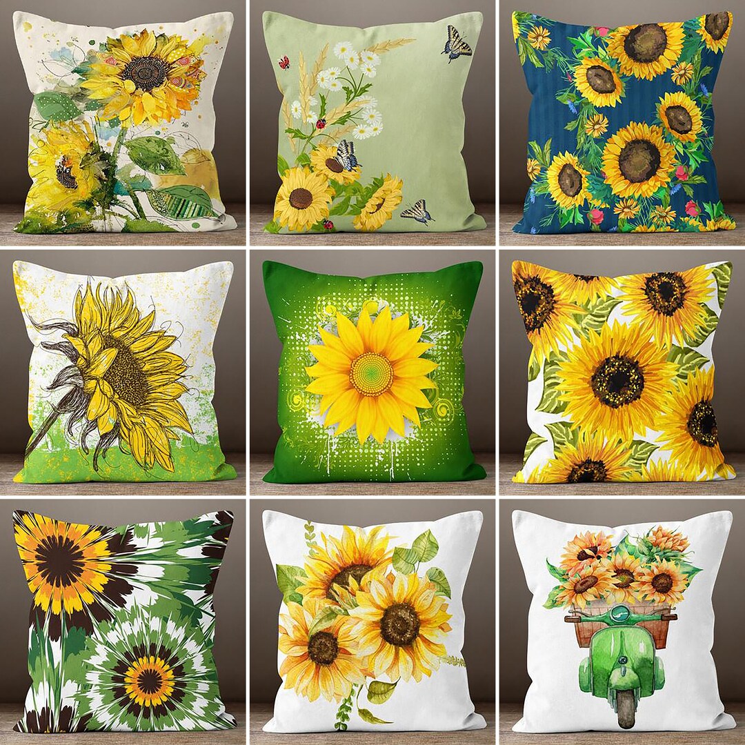 Sunflower Pillow Cover, Summer Trend Cushion Case, Yellow Green Pillow