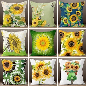 Sunflower Pillow Cover, Yellow Green Pillow Cover, Summer Trend Cushion Case, Decorative Pillow Case, Bedding Decor, Housewarming Pillow