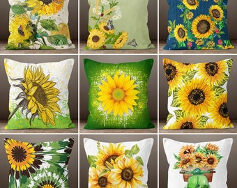 Sunflower Pillow Cover,  Summer Trend Cushion Case, Yellow Green Pillow Cover, Decorative Pillow Case, Bedding Decor, Housewarming Pillow