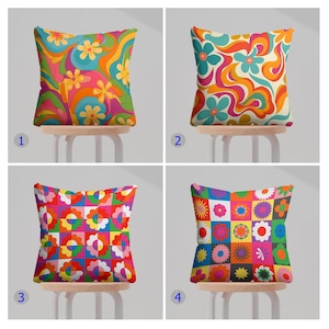 Retro Floral Pillow Covers, Groovy Flower Power Cushion Covers, 70s Vintage Floral Pillow Cases, Colorful Retro Floral Pattern Pillow Cover