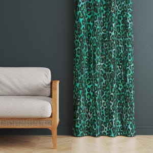 Emerald Green Leopard Print Curtain Panel, Bold Animal Print Window Drapes, Exotic Decorative Curtain, Statement Home Decor Window Drapery