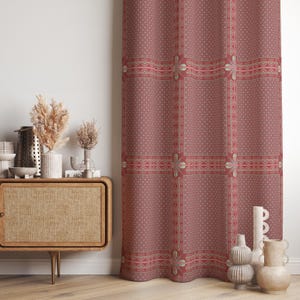 Geometric Minimalist Curtain Panels, Vintage Floral Panel Curtains, Dusty Pink Floral Curtains, Geometric Floral Window Drapes