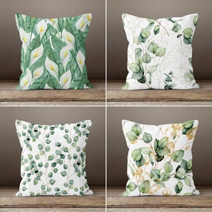Green Eucalyptus Leaves Pillow Case, Floral Cushion Cover, Sitting Room Textile, Housewarming Gift, Sitting Room Decor