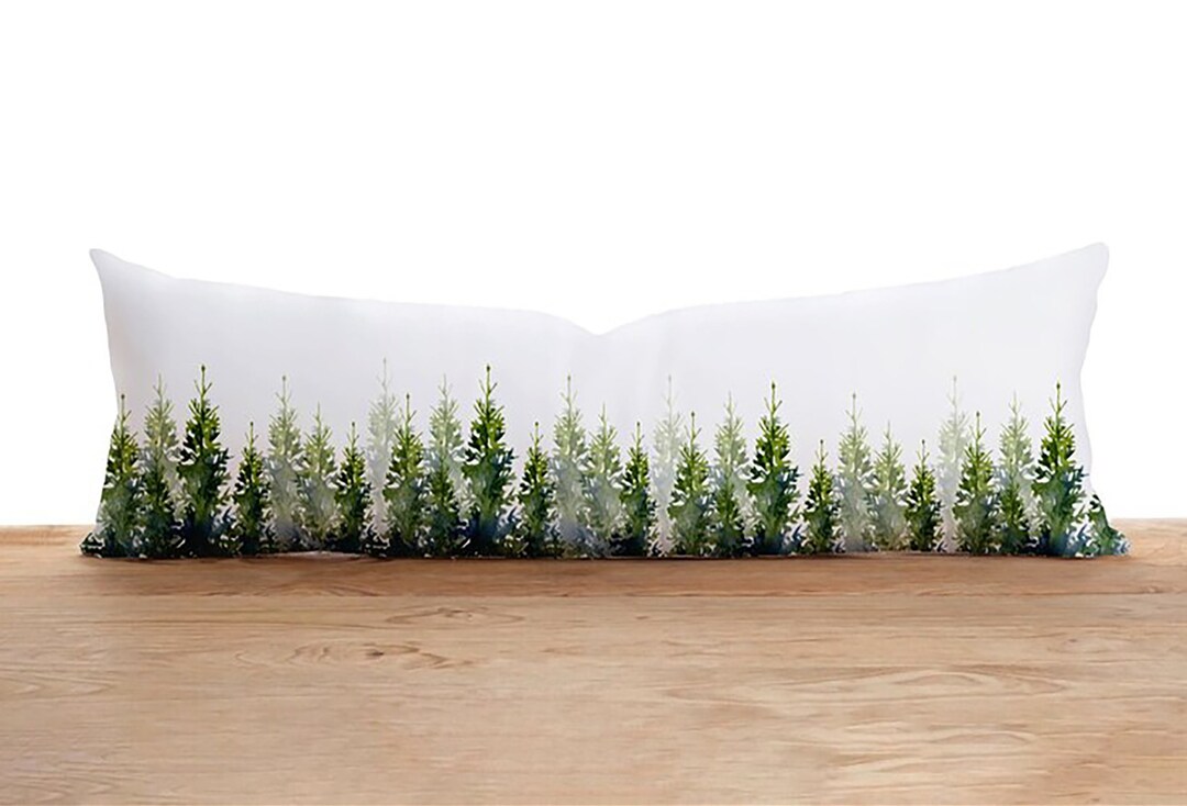 Pine Tree Lumbar Pillow Case, Forest Bolster Pillow Cover, Green Long