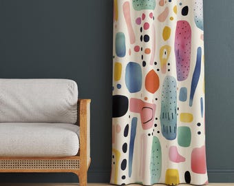 Colorful Abstract Shapes Curtain, Modern Art Drapes, Playful Organic Forms Curtain Panels, Whimsical Doodle Style Drapery, Unique Curtain