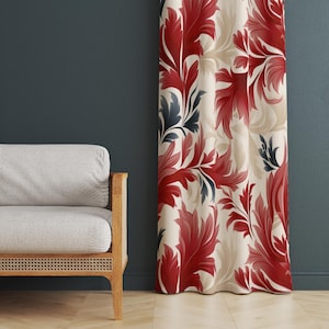 Burgundy Floral Damask Curtain, Elegant Red Botanical Window Panel, Classic Traditional Home Decor Drapery, Custom Accent Drape