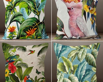 Tropical Leaf Design Pillow Cover, Green Leaves Cushion Case, Polly Leaves Decor, Parrot Pillow Case,Bedding Decor, Housewarming Pillow
