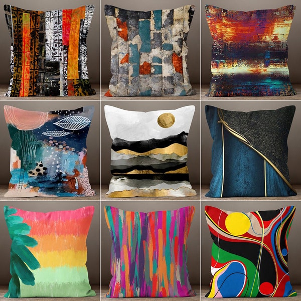 Abstract Colorful Pillow Cover, Decorative Lumbar Pillow, Boho Bedding Home Decor, Housewarming Geometric Cushion, Colorful Throw Pillow