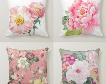 Pink Floral Pillow Cover, Powder Pink Summer Cushion Case, Decorative Throw Lumbar Case, Bedding Home Decor, Farmhouse Style Pillow Case