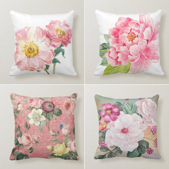 Pink Floral Pillow Cover Powder Pink Summer Cushion Case 